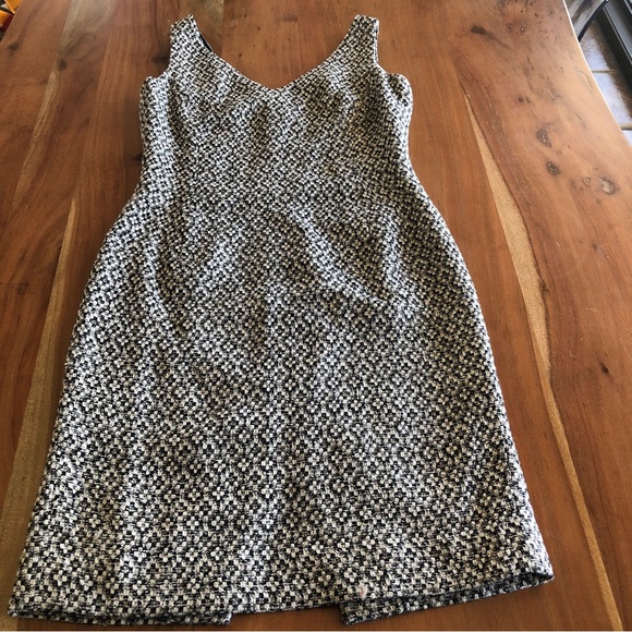 Vintage ECCOCI Tweed Sleeveless V-Neck Dress Black, White, Tan - Sz 6- EU - Picture 2 of 10